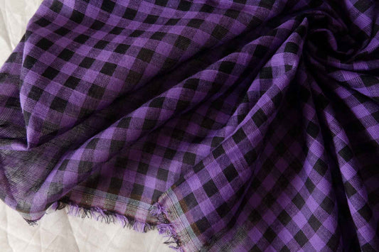 Purple & Black Gingham Cotton Gauze Fabric – 3.3 yd