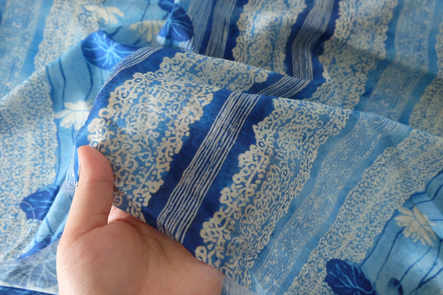 Blue Lotus Stripe Cotton Nylon Fabric – 3.3 yd