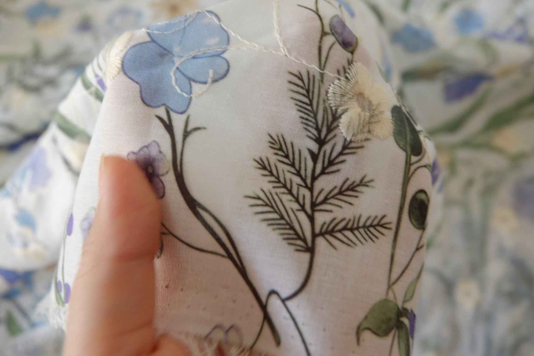 Blue Floral Embroidered Cotton Blend Fabric – 2.7 yd