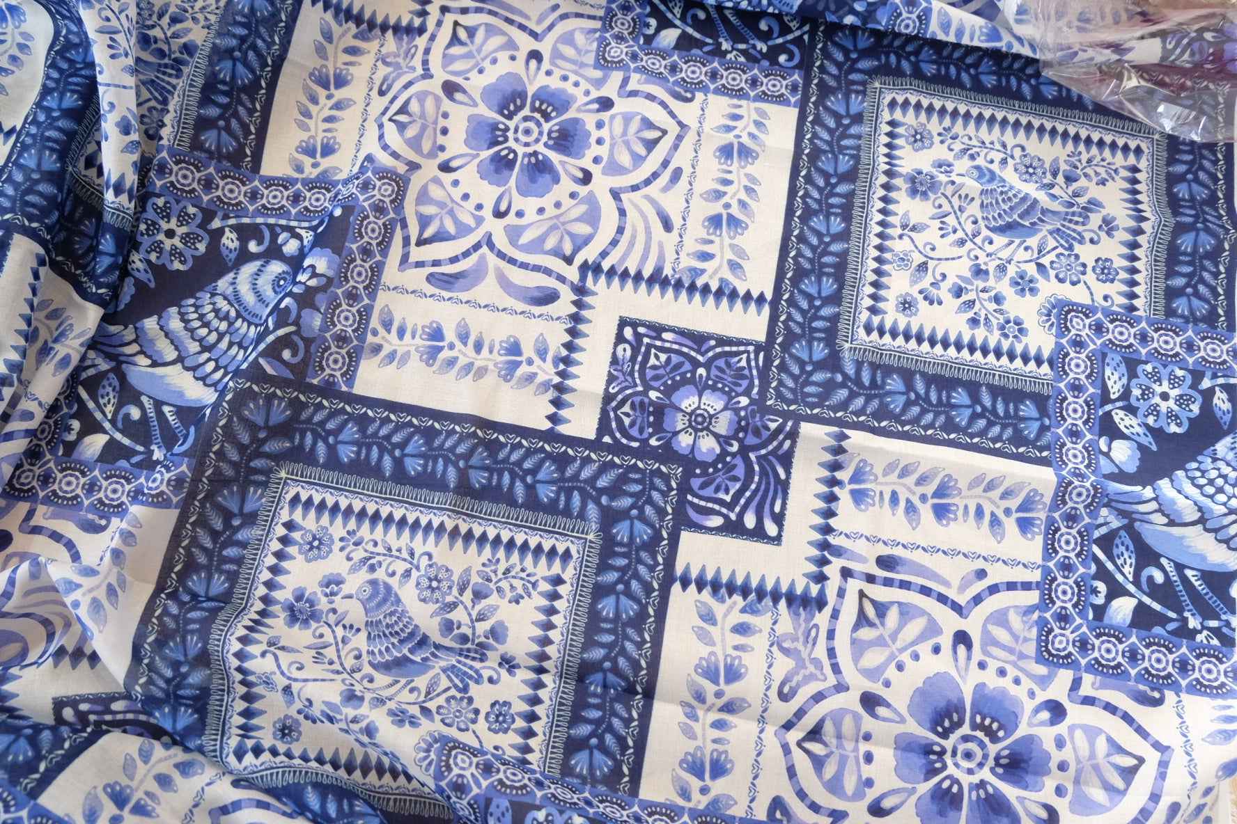Blue Tile Print Cotton Voile — 2.2 yd