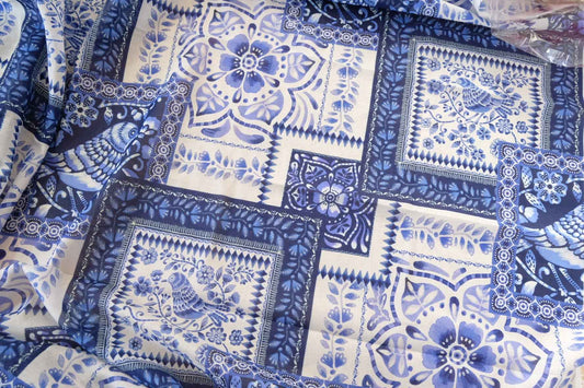 Blue Tile Print Cotton Voile — 2.2 yd
