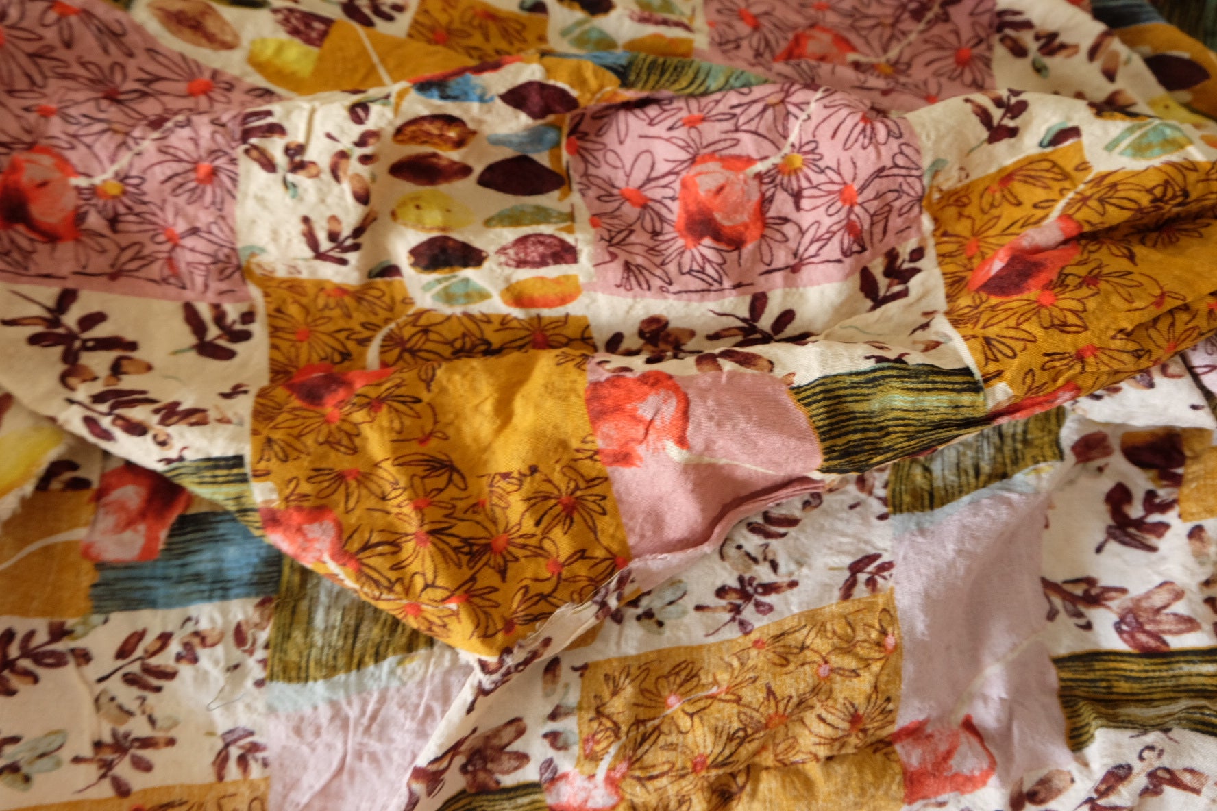 Washed Patchwork Floral Linen Cotton Fabric - 2.6 yd