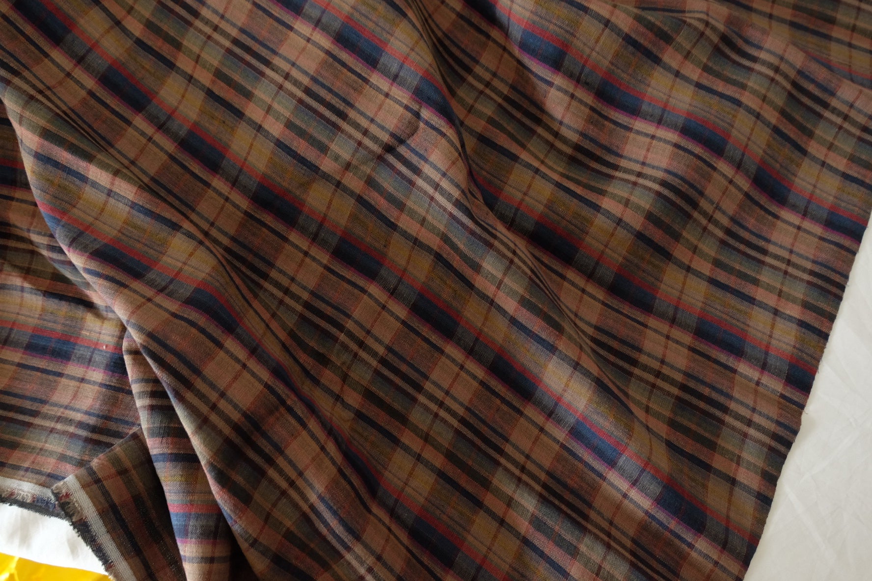 Lined Linen Blend Outerwear Fabric – Vintage Plaid with Structured Hand – 2.2 yd
