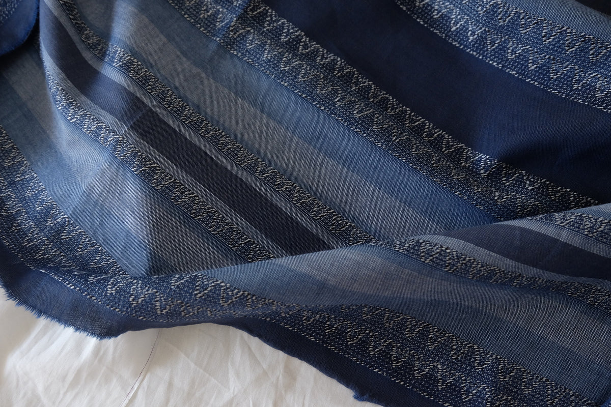 Vintage Blue Textured Stripe Cotton Linen – 2.73 yd