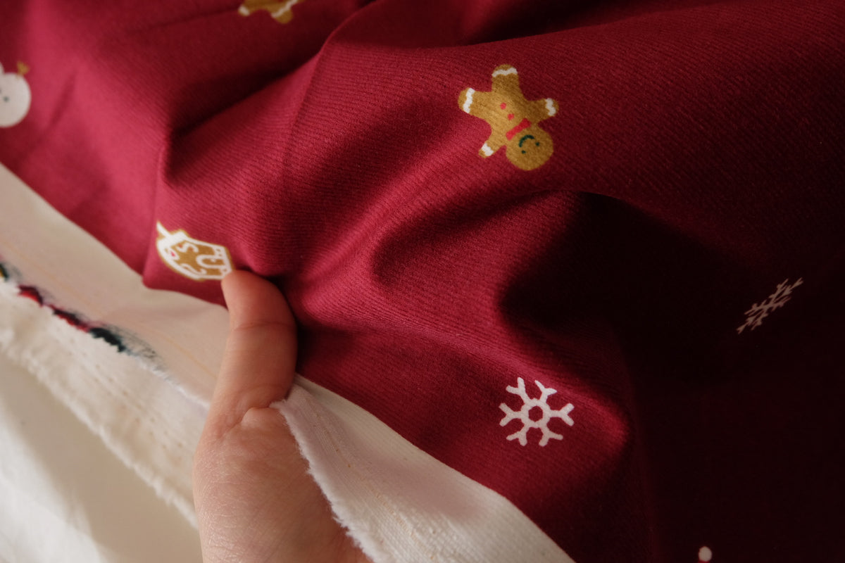 Christmas Gingerbread & Snowmen – Burgundy Cotton Fine-Wale Corduroy – 2.2 yd