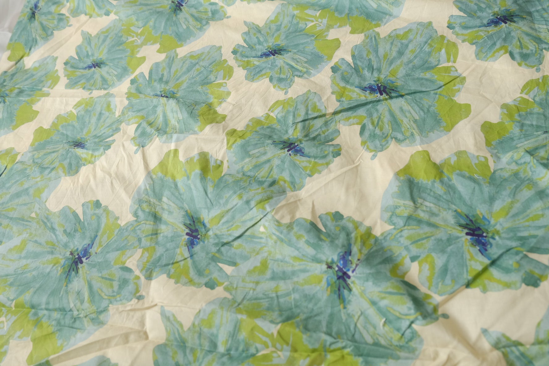 Blue Watercolor Floral Cotton Poplin Fabric - 2.19 yd