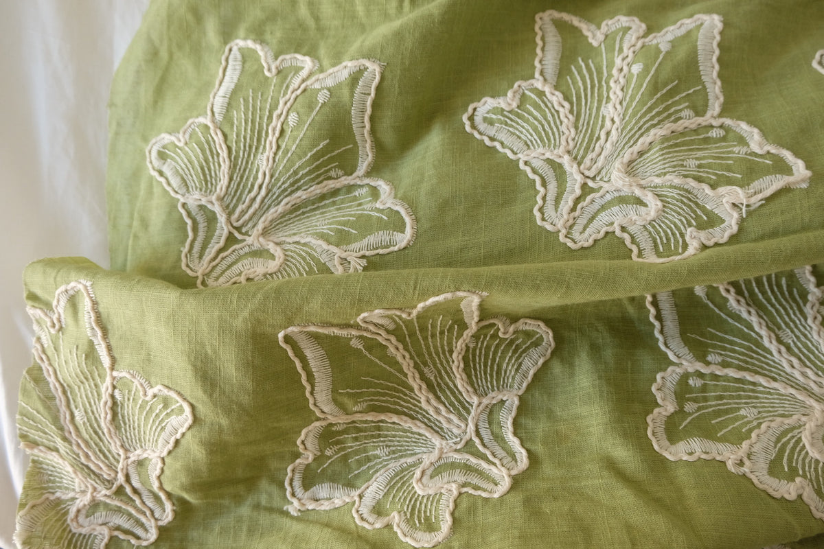 Olive Garden Dimensional Floral Embroidered Linen Cotton – 1.75 yd