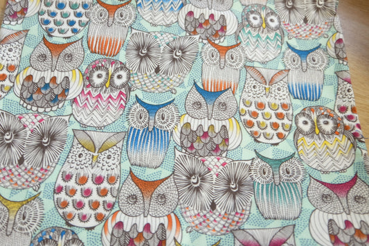 Owl Print Brushed Cotton in Soft Mint — 2.2 yd