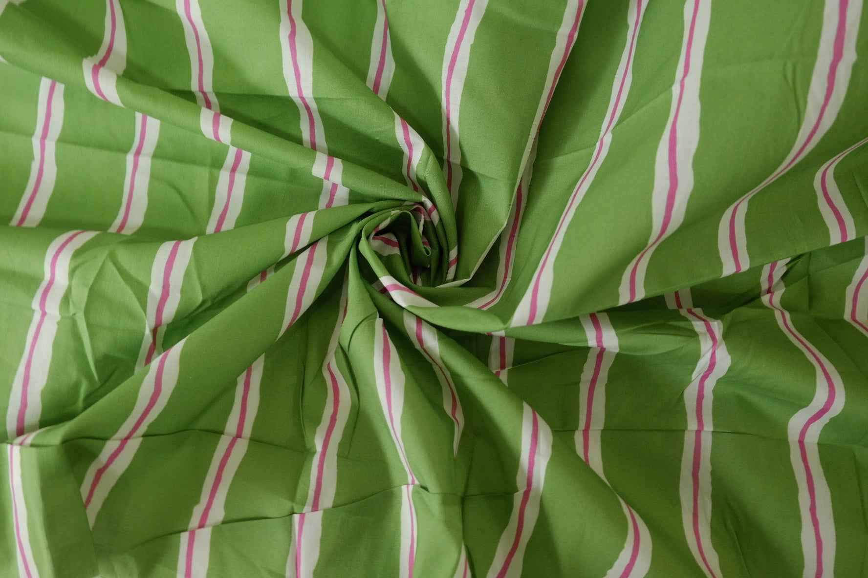 Green Pink Stripe Printed Cotton Lawn Fabric - 1.9 yd