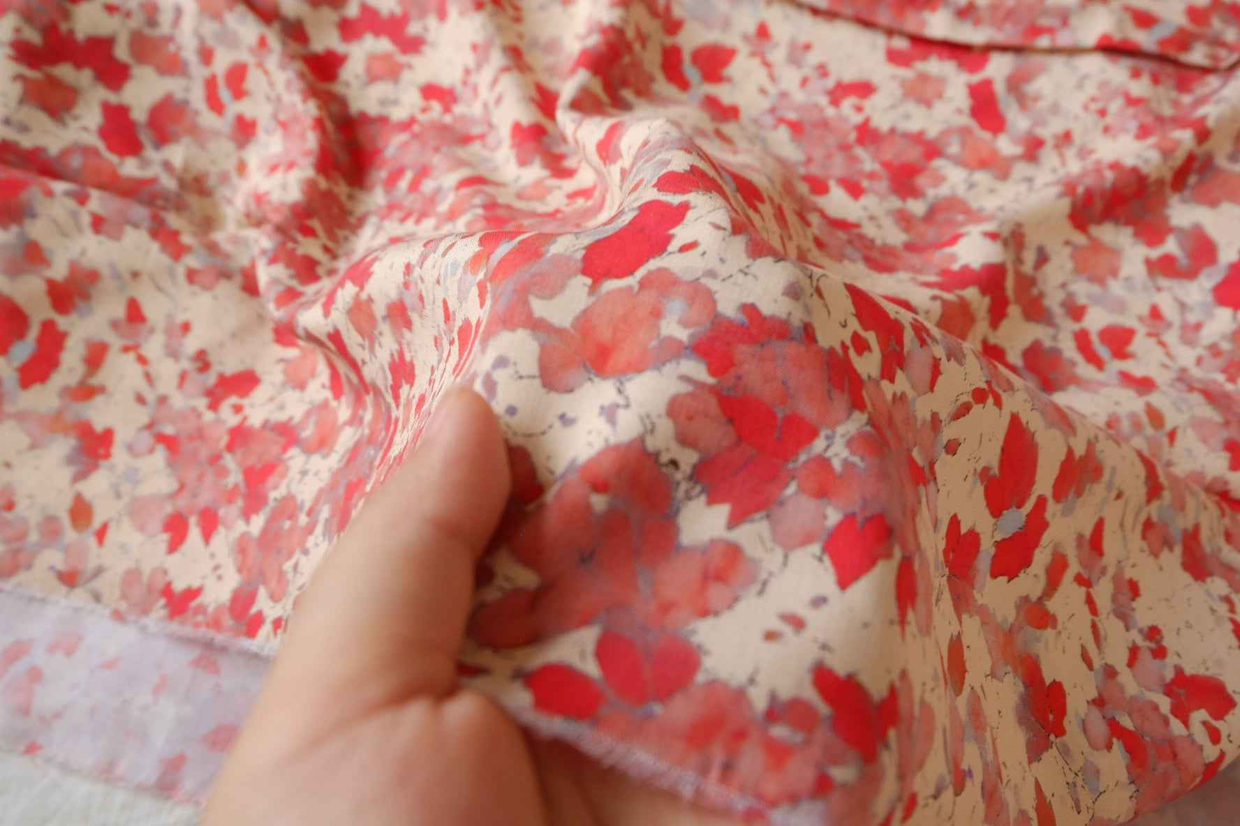 Red Abstract Leaf Rayon Challis Fabric - 3.28 yd