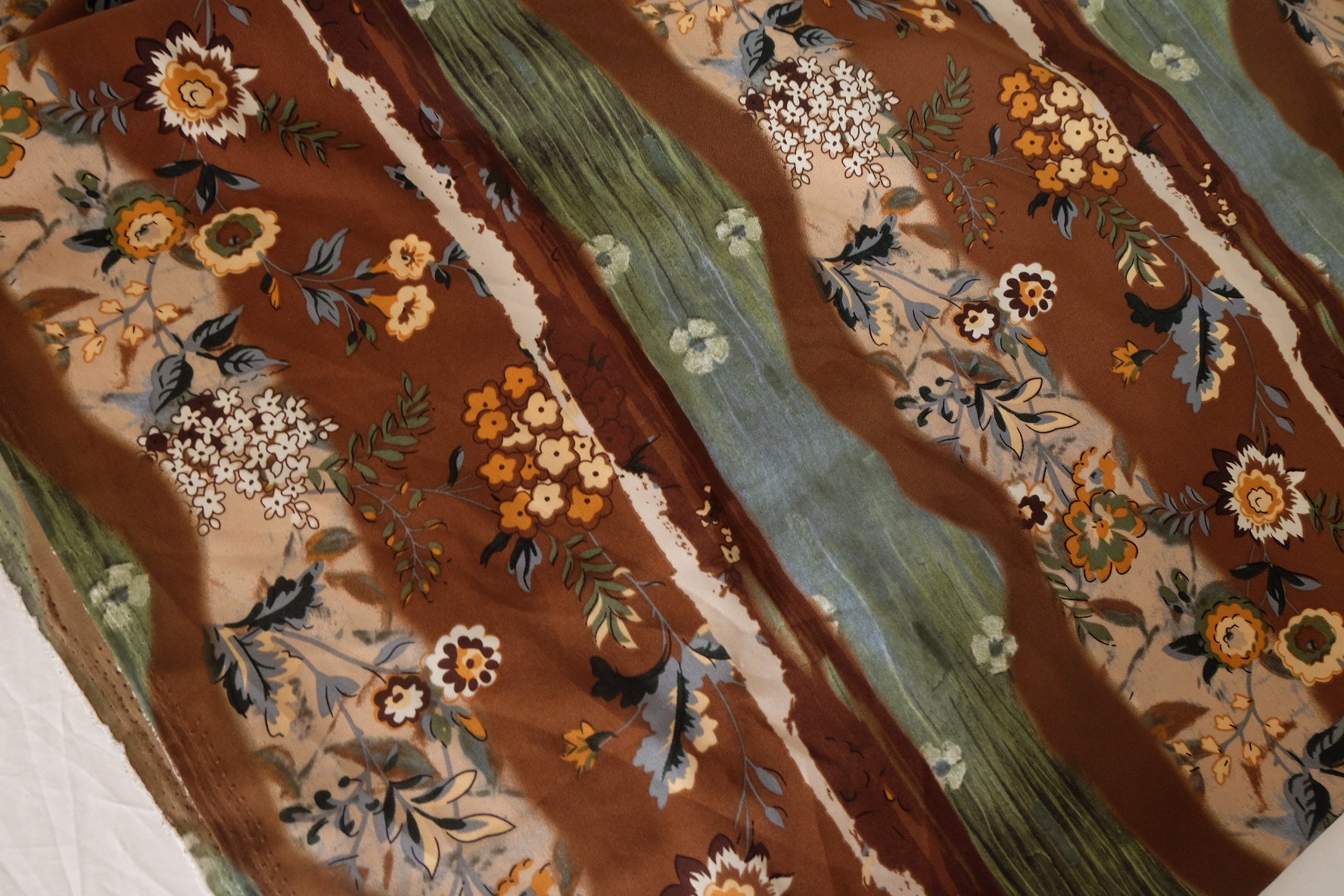Soft Drapey Satin Polyester Floral Stripe Print Fabric – 2.1 yd