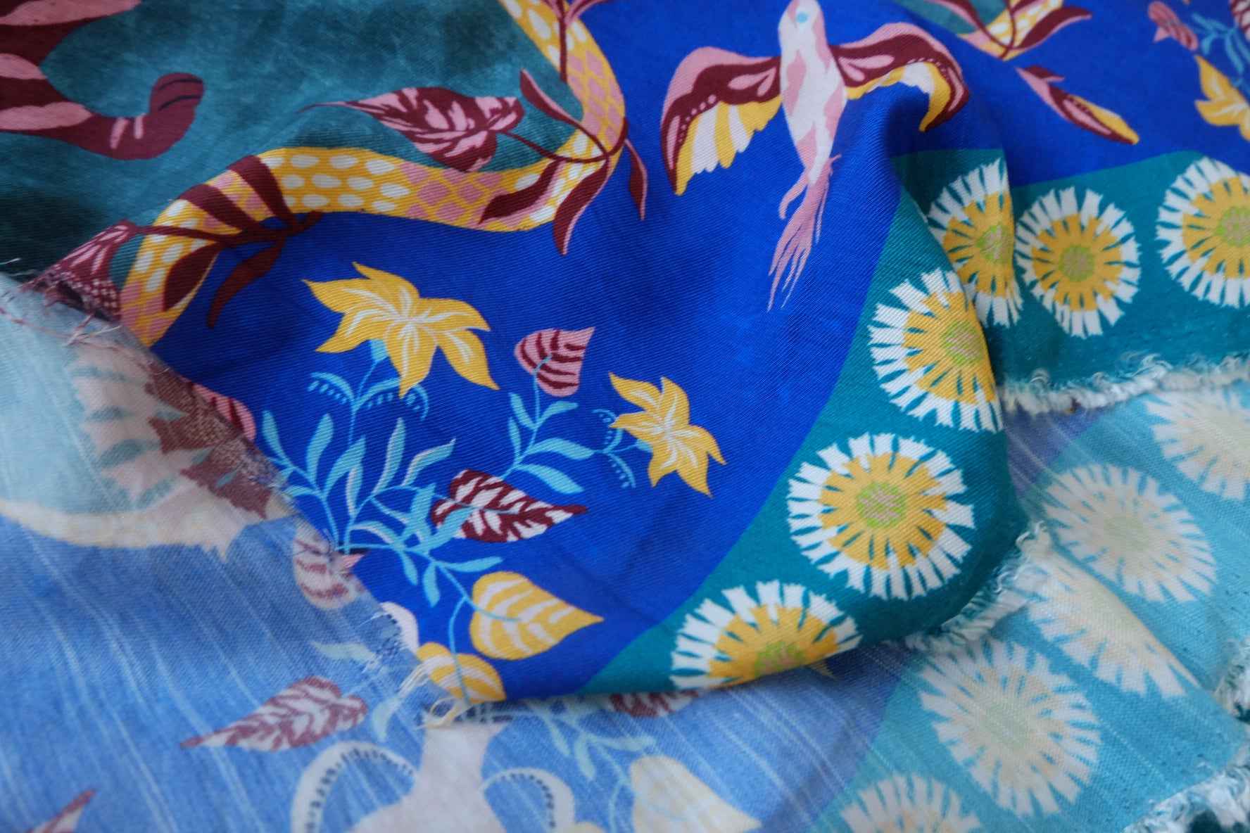 Klein Blue Animal Garden Lyocell Linen Blend Fabric - 2.2yd