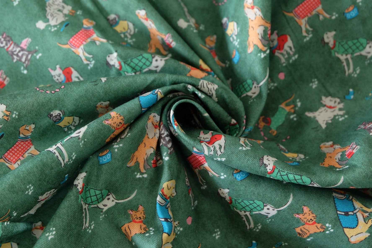 Playful Dog Print Cotton Twill Fabric – 2.2 yd