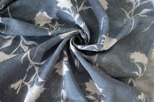 Rayon-Linen Blend Fabric – Dark Blue Rose Sketch Pattern-3.3 yd