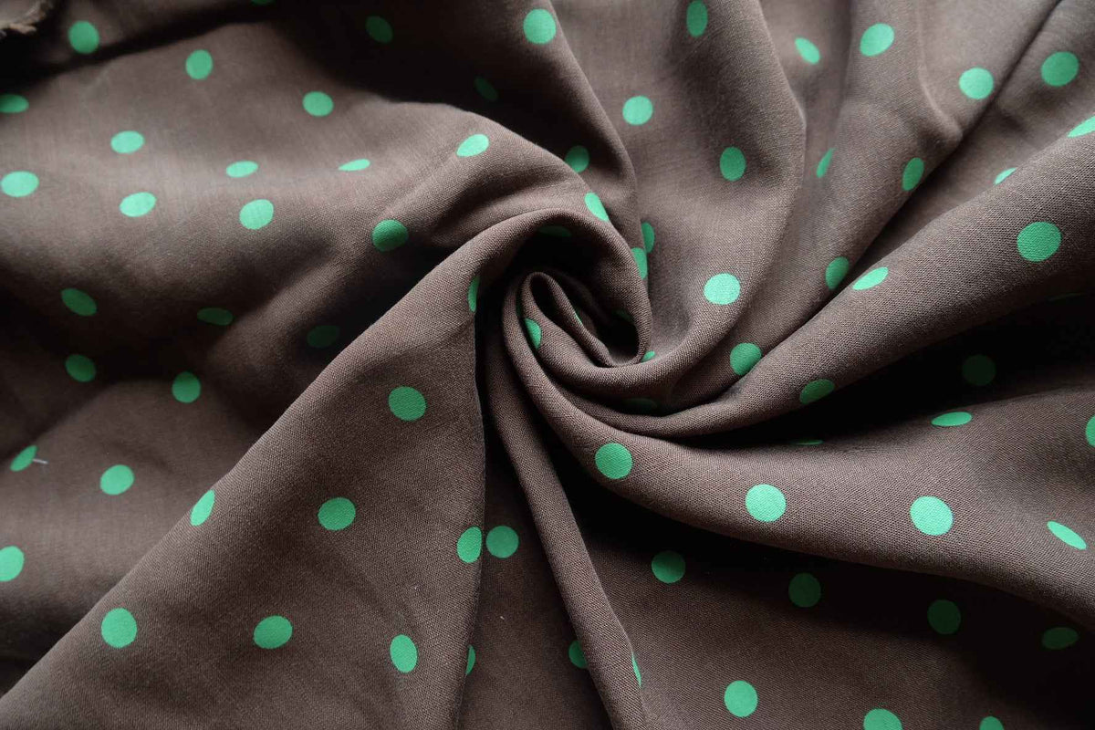 Chocolate & Green Polka Dot Tencel Linen — 2.2 yd