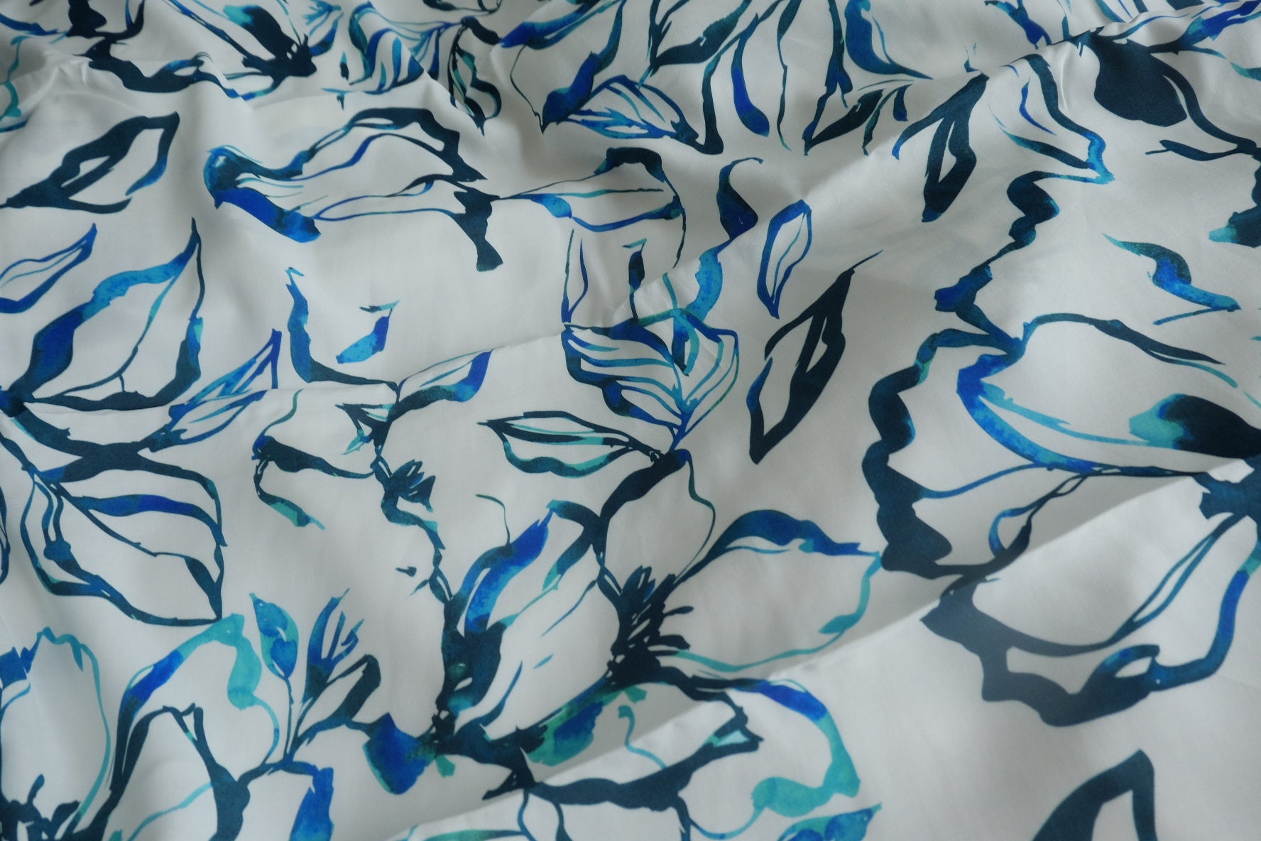 Blue Ink Botanical Silky Rayon Fabric - 2.19 yd