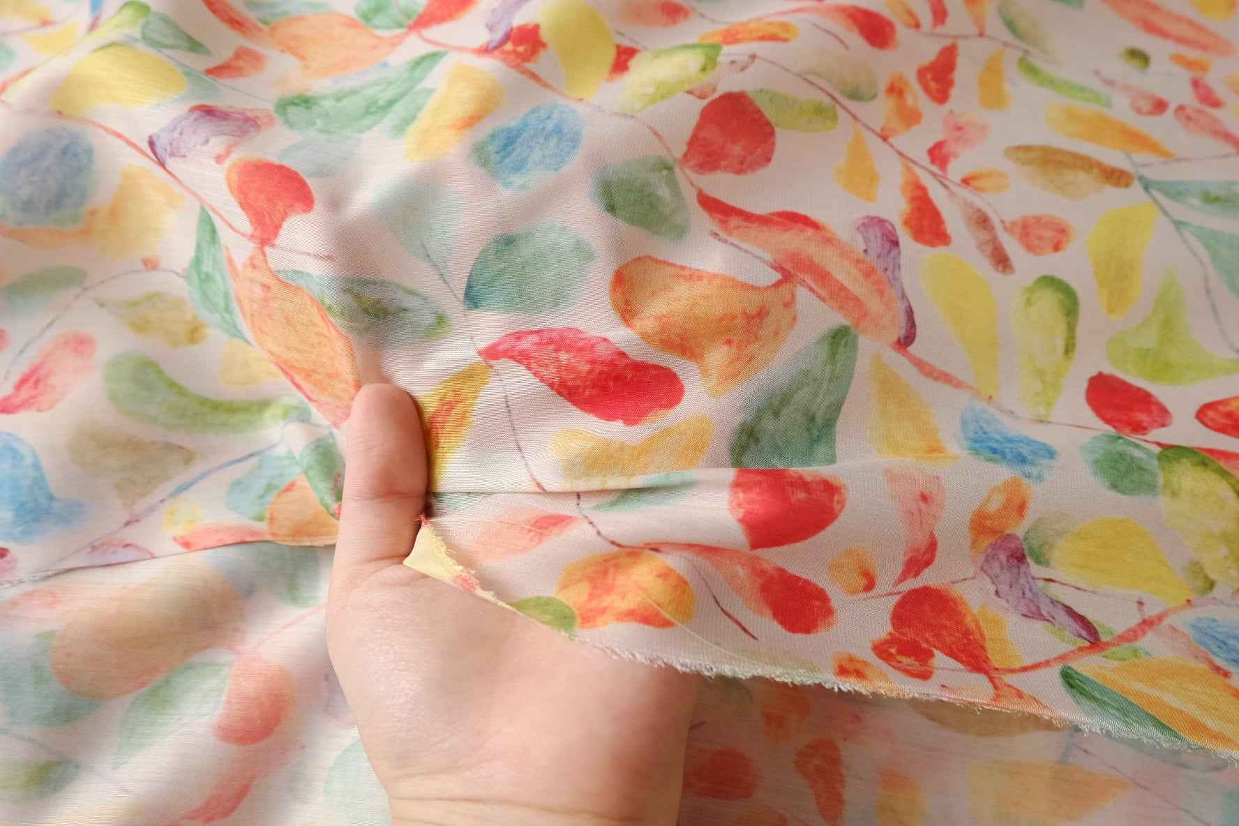 Watercolor Leaf Nylon Chiffon Fabric - 1.64 Yards