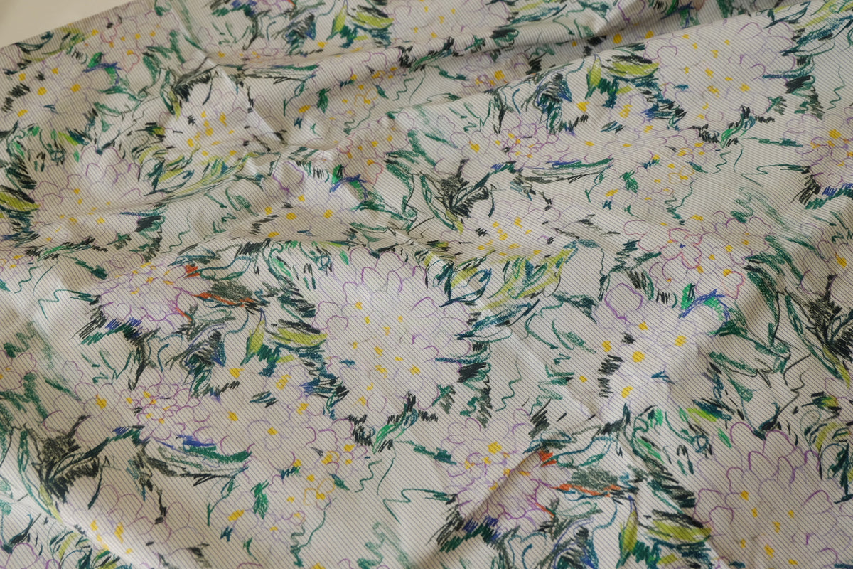 Designer Deadstock Sketch Floral Cotton Lawn – 2.2 yd