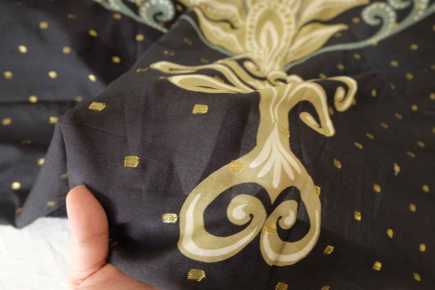 Gold-Dotted Art Nouveau Rayon Fabric – 2.7 yd