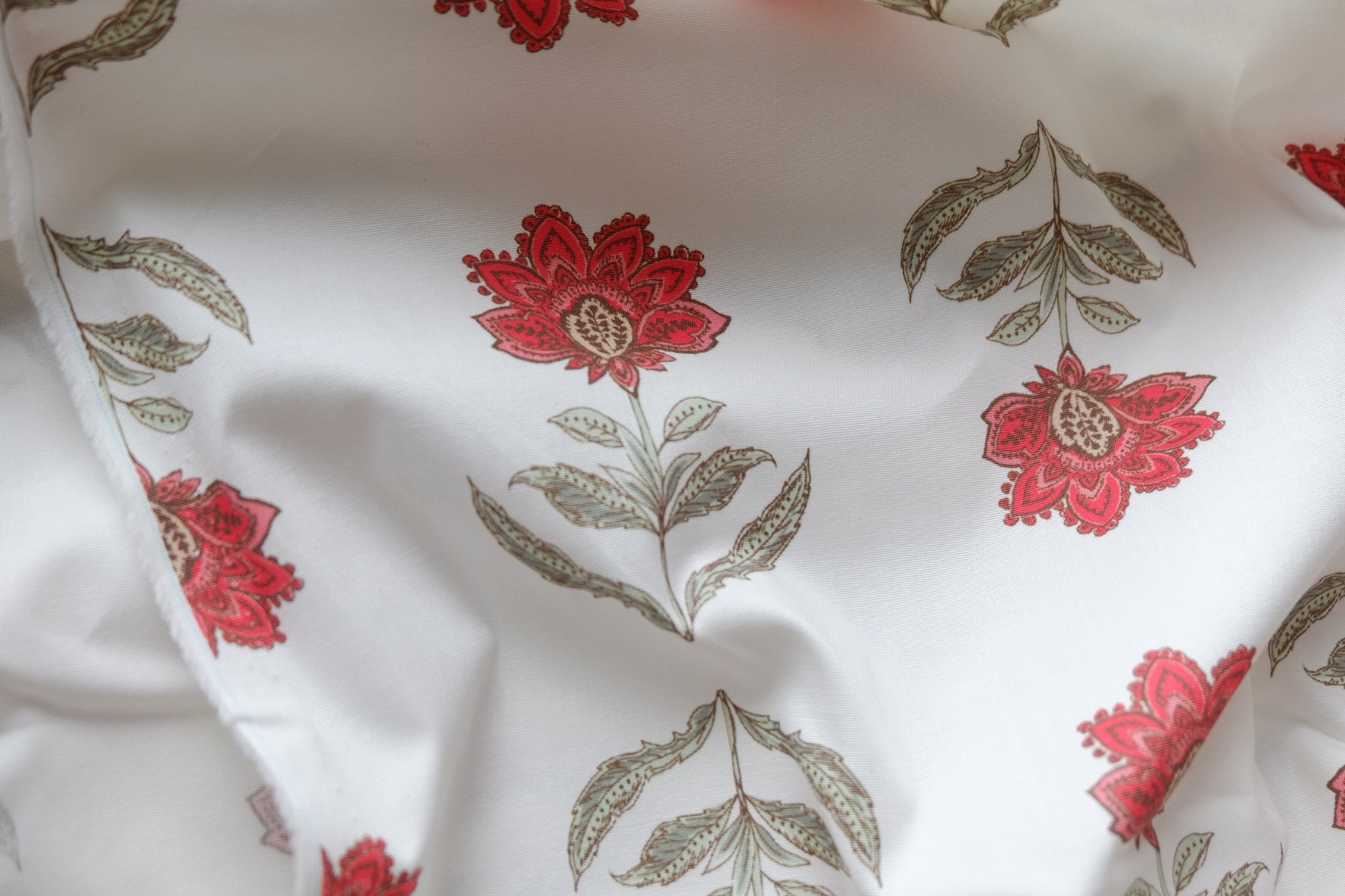 Red Botanical Stretch Cotton Poplin – 2.2 yd