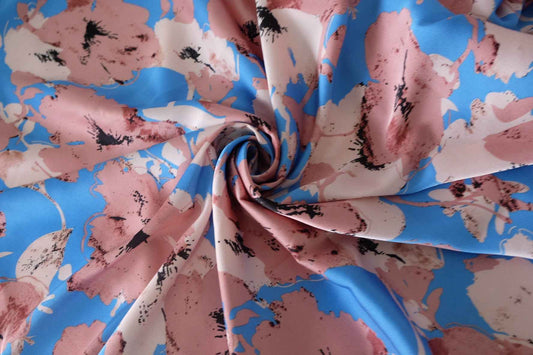 Electric Blue Painterly Floral Satin – 3.3 yd