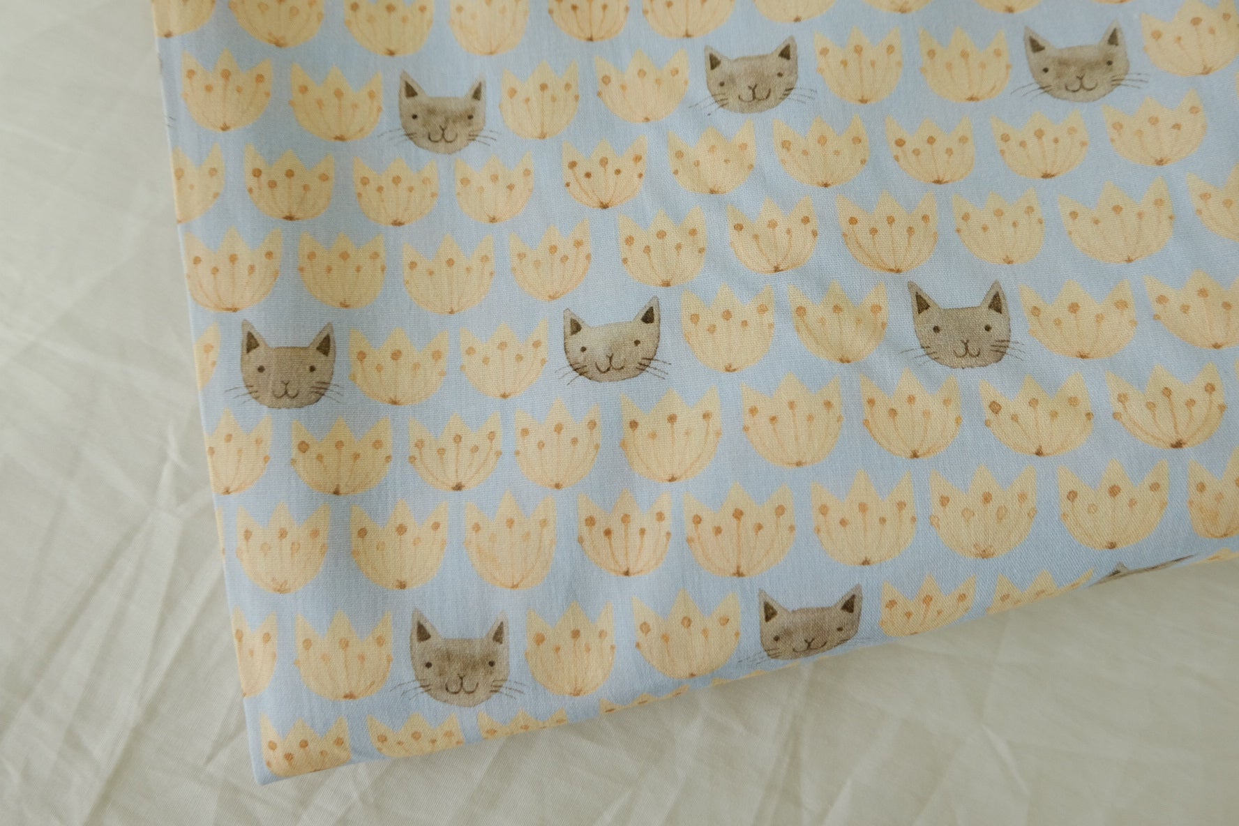 Blue Cat Floral Cotton Fabric - 1.6 yd