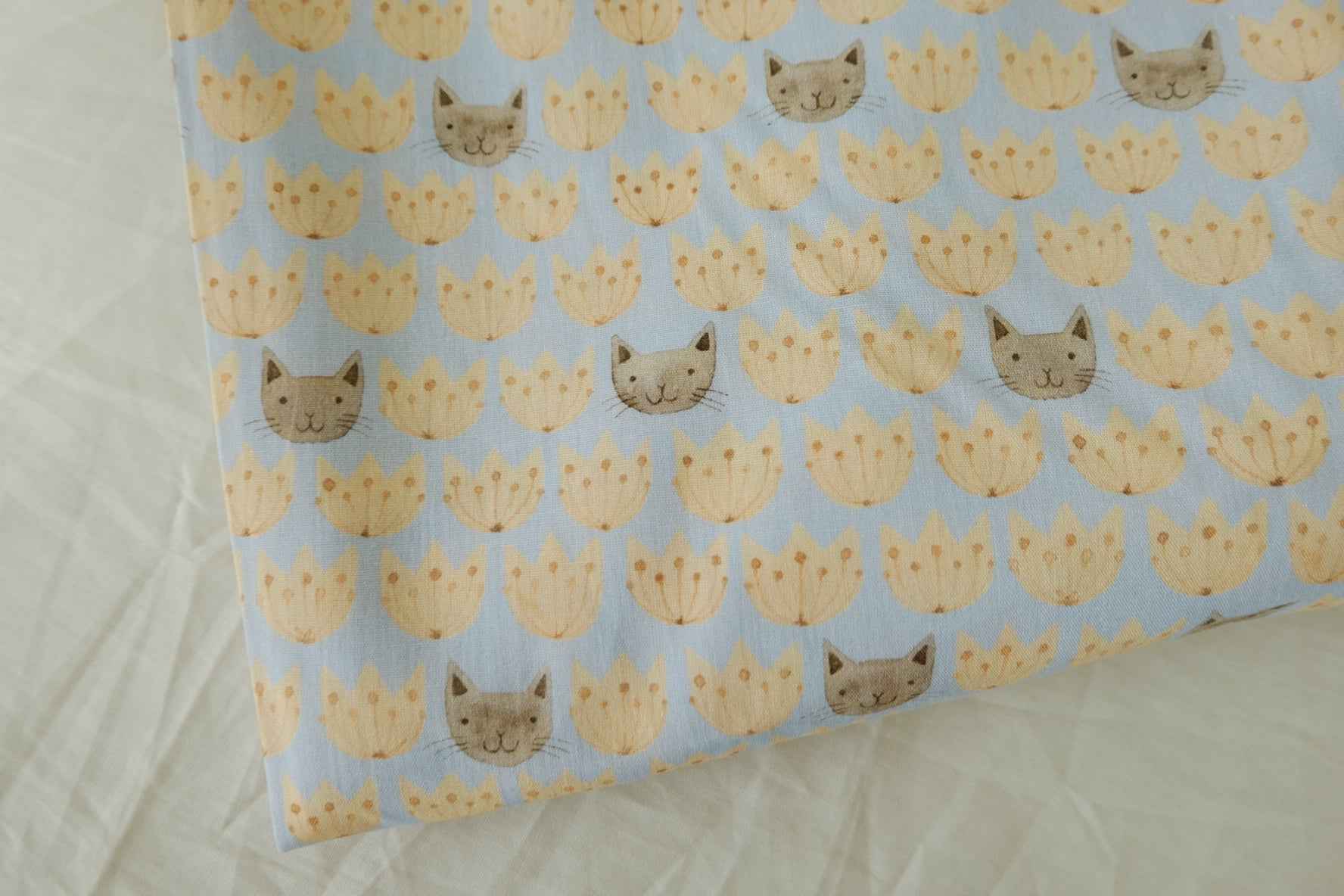 Blue Cat Floral Cotton Fabric - 1.6 yd