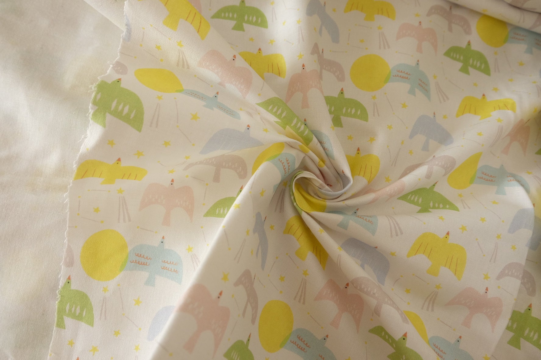Pastel Bird Stretch Linen Cotton Fabric - 2.2 yd