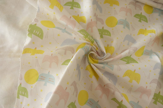 Pastel Bird Stretch Linen Cotton Fabric - 2.2 yd