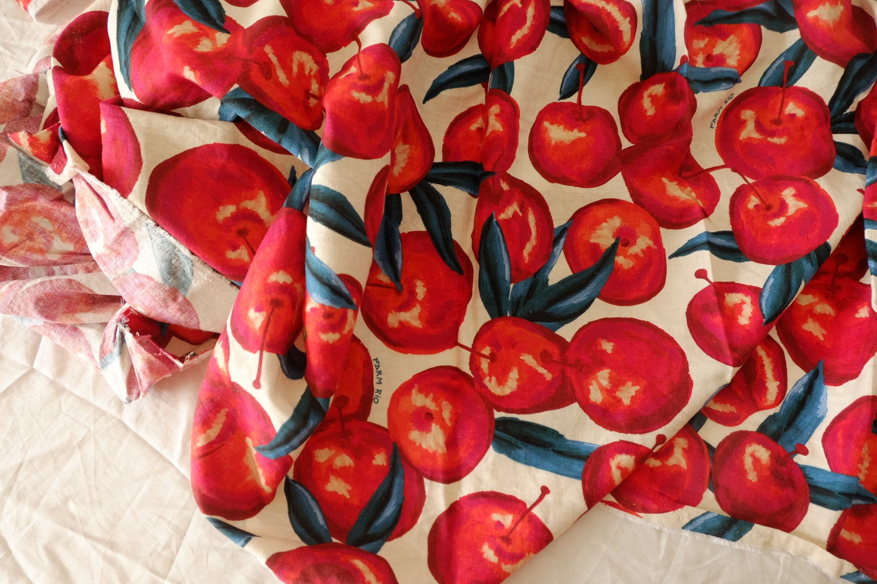 Farm Rio Style Cherry Print Linen Cotton Fabric - 2.4 yd