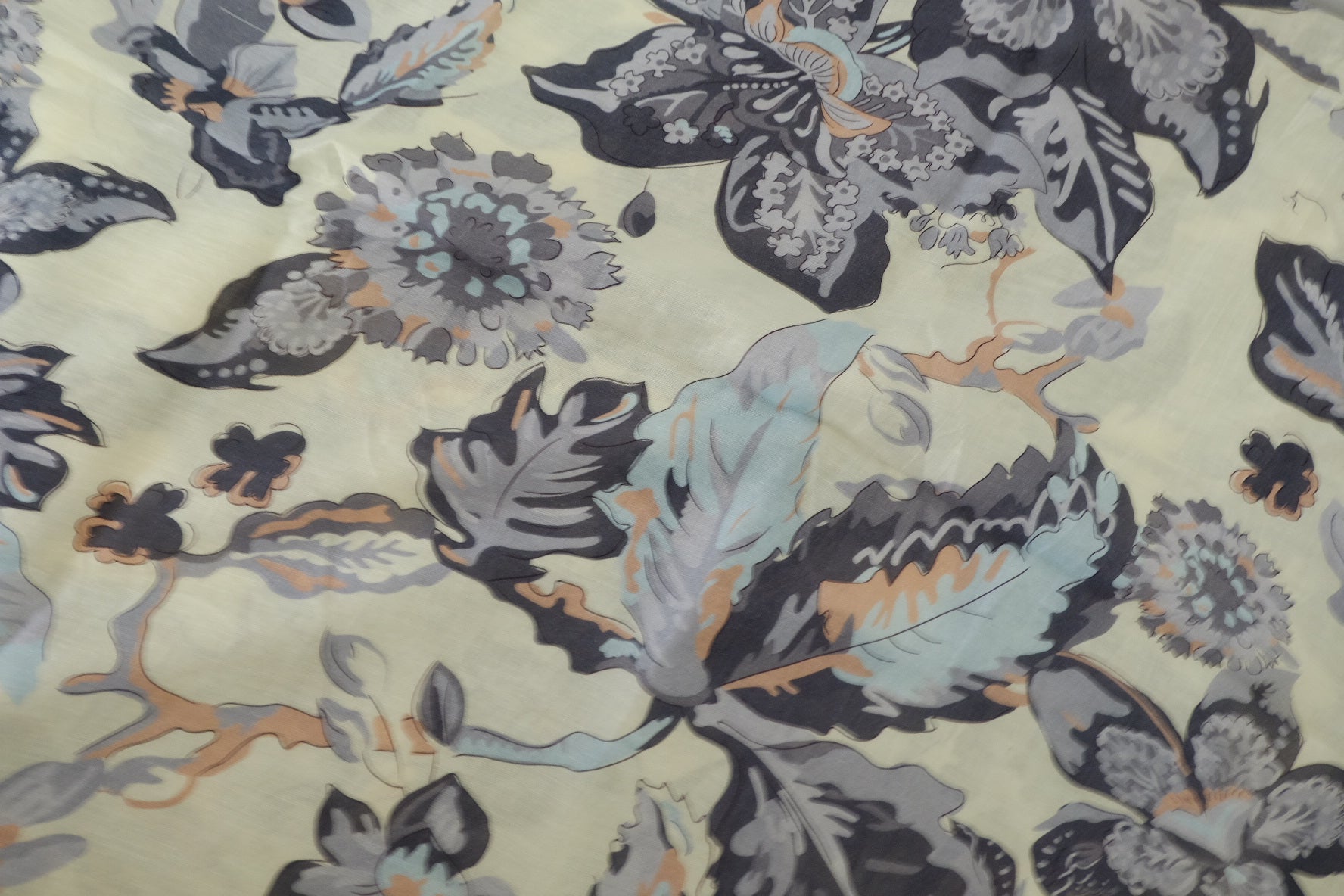 Soft Grey Botanical Tencel Linen Blend Fabric – 3.3 yd