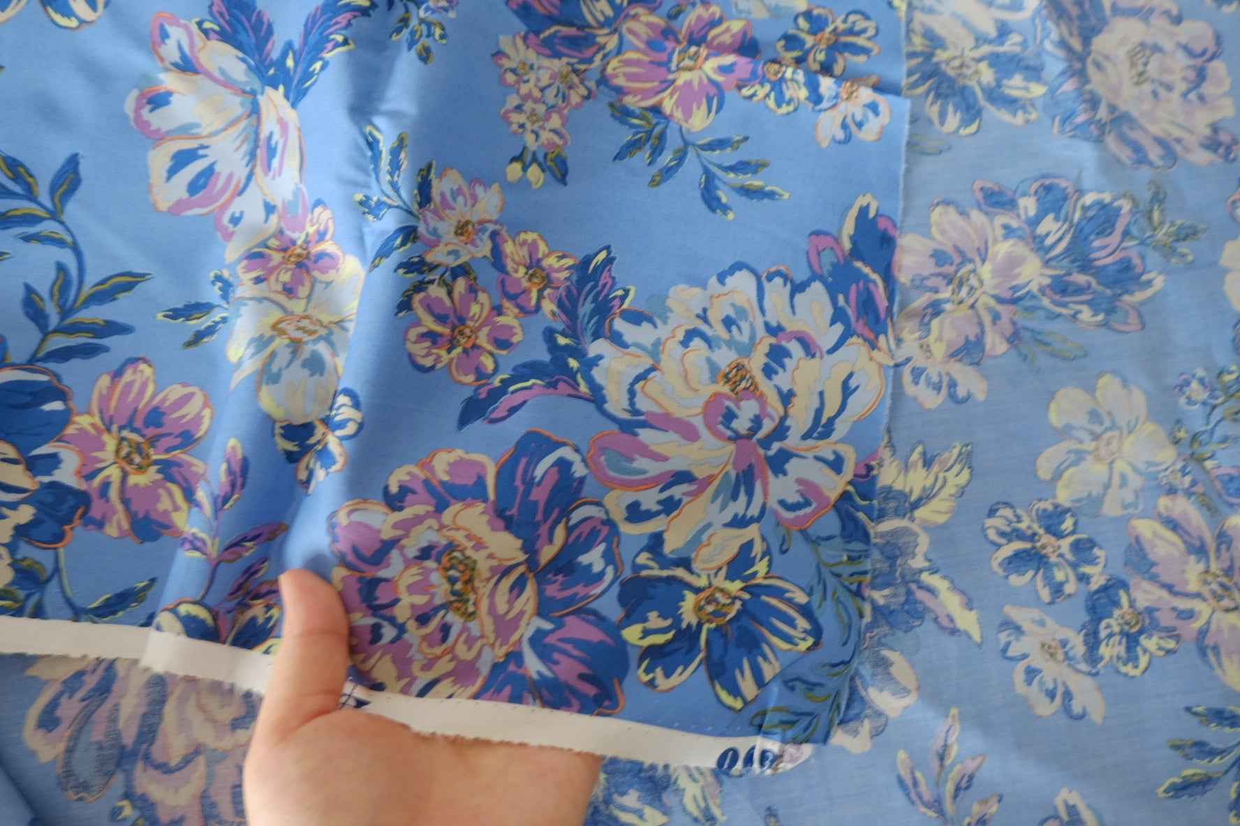 Blue Floral Cotton Lawn Fabric – 3.3 yd