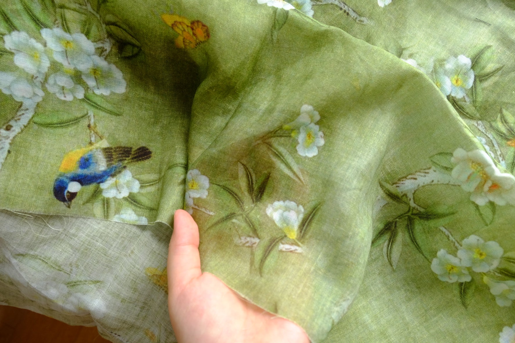 Olive Bird & Blossom Pure Ramie – 3.0 yd