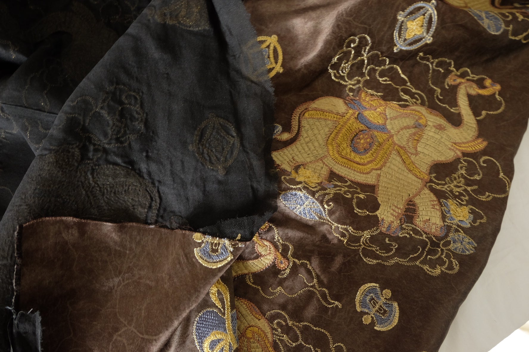Brown Embroidered Satin Brocade Fabric – 2.19 yd