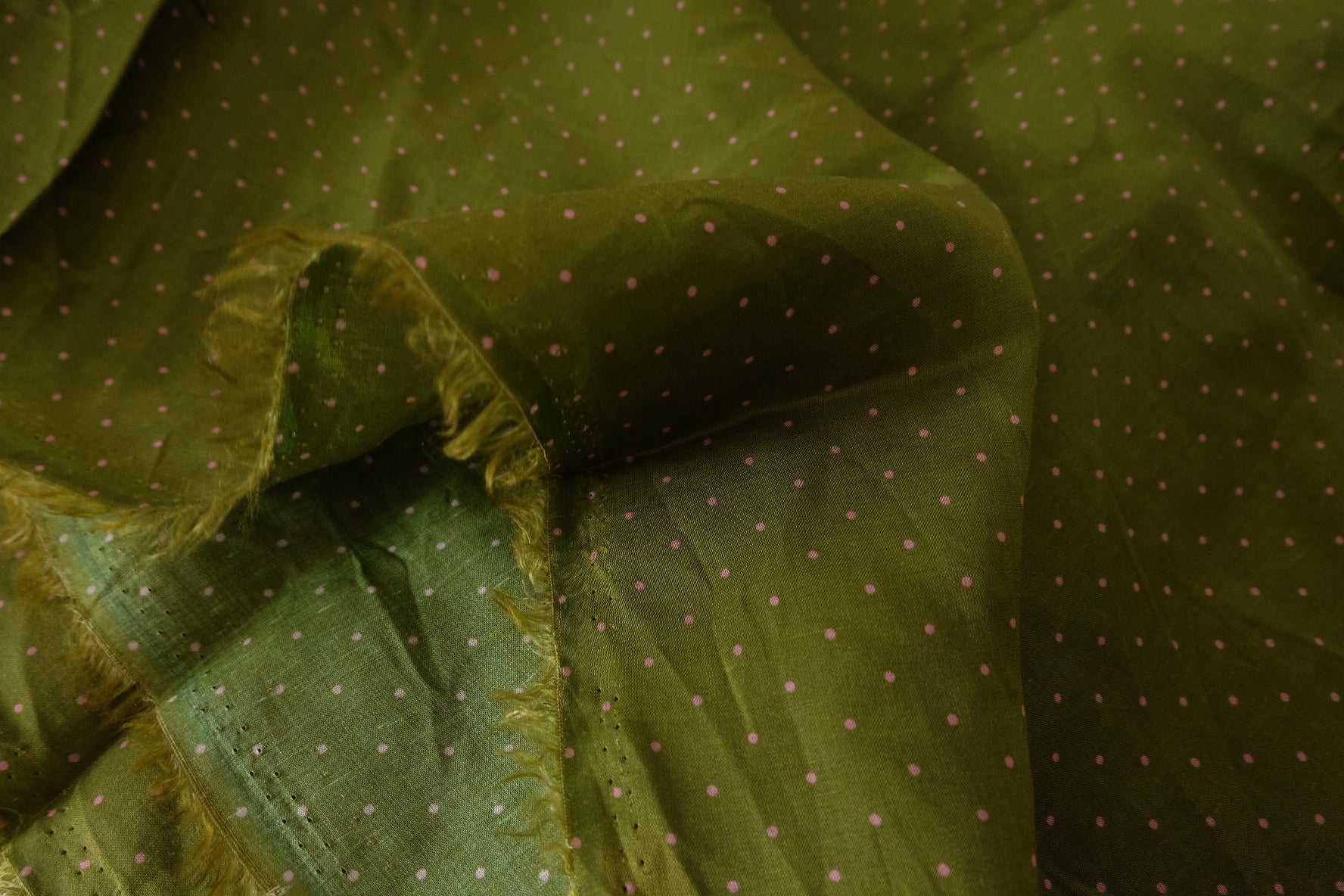 Olive Green Rayon Linen Blend Dot Fabric – 1.5 yd