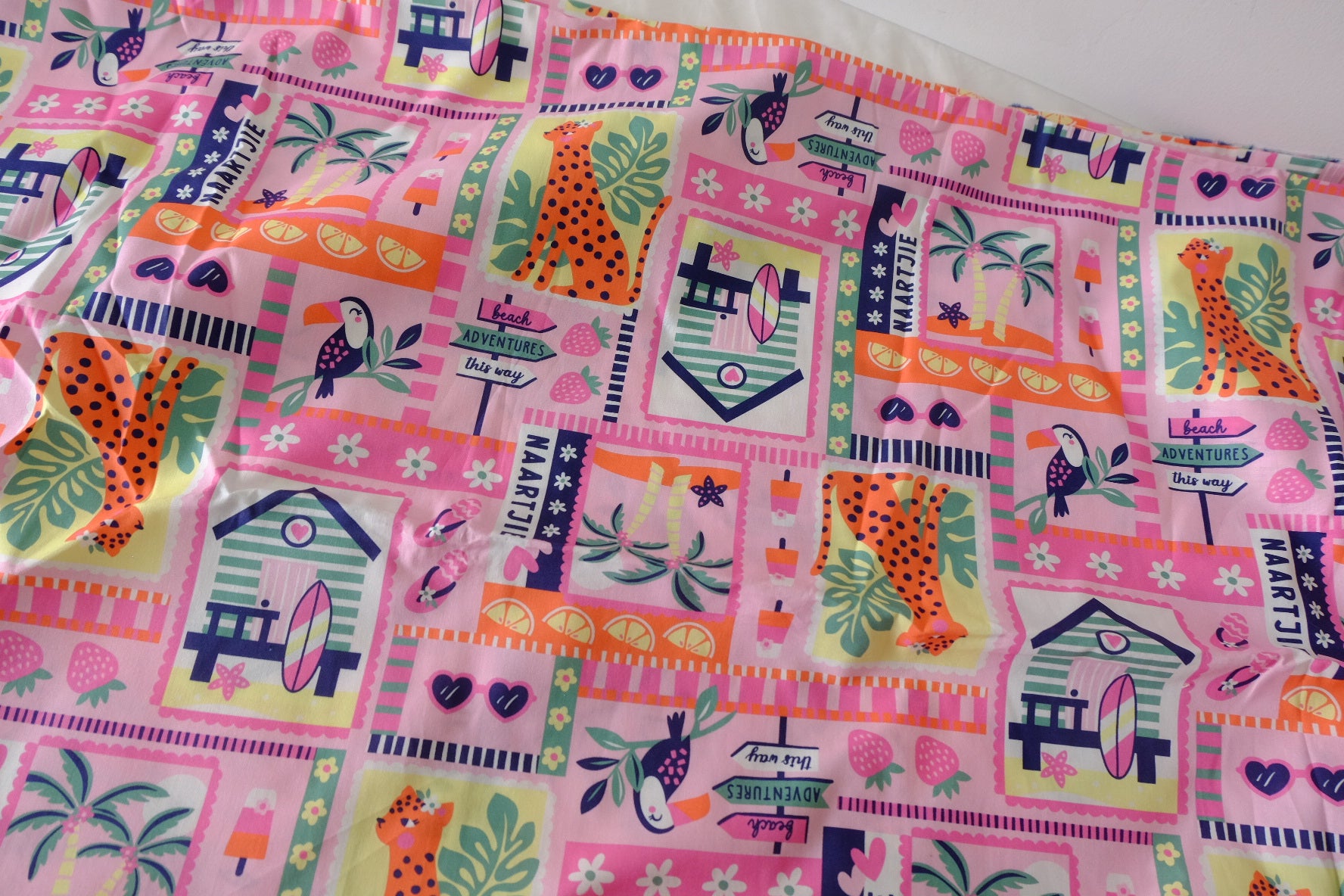 Beach Adventure Postcard Cotton Fabric – 2.2 yd