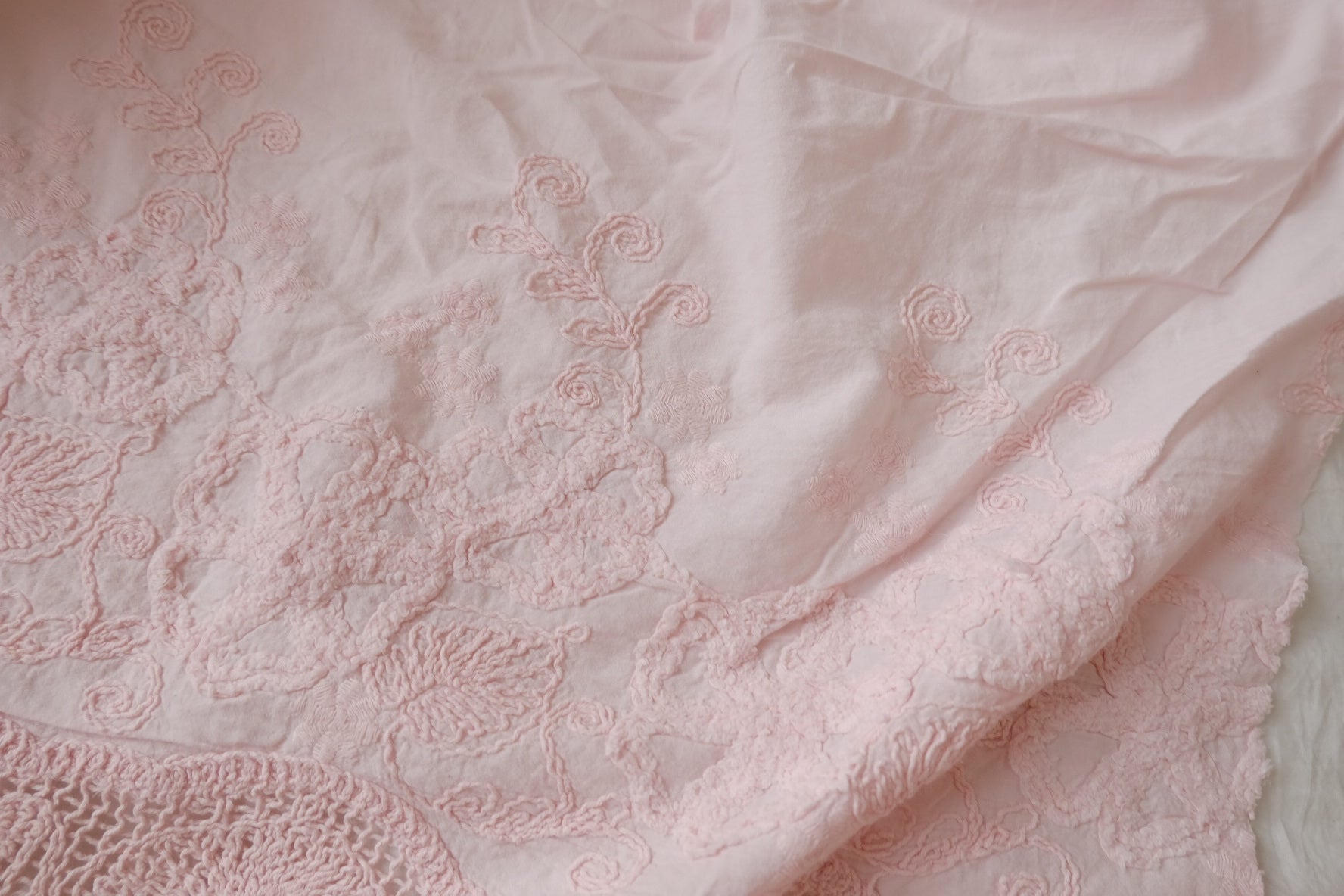 Blush Double-Border Embroidered Pima Cotton, 2.19 Yards