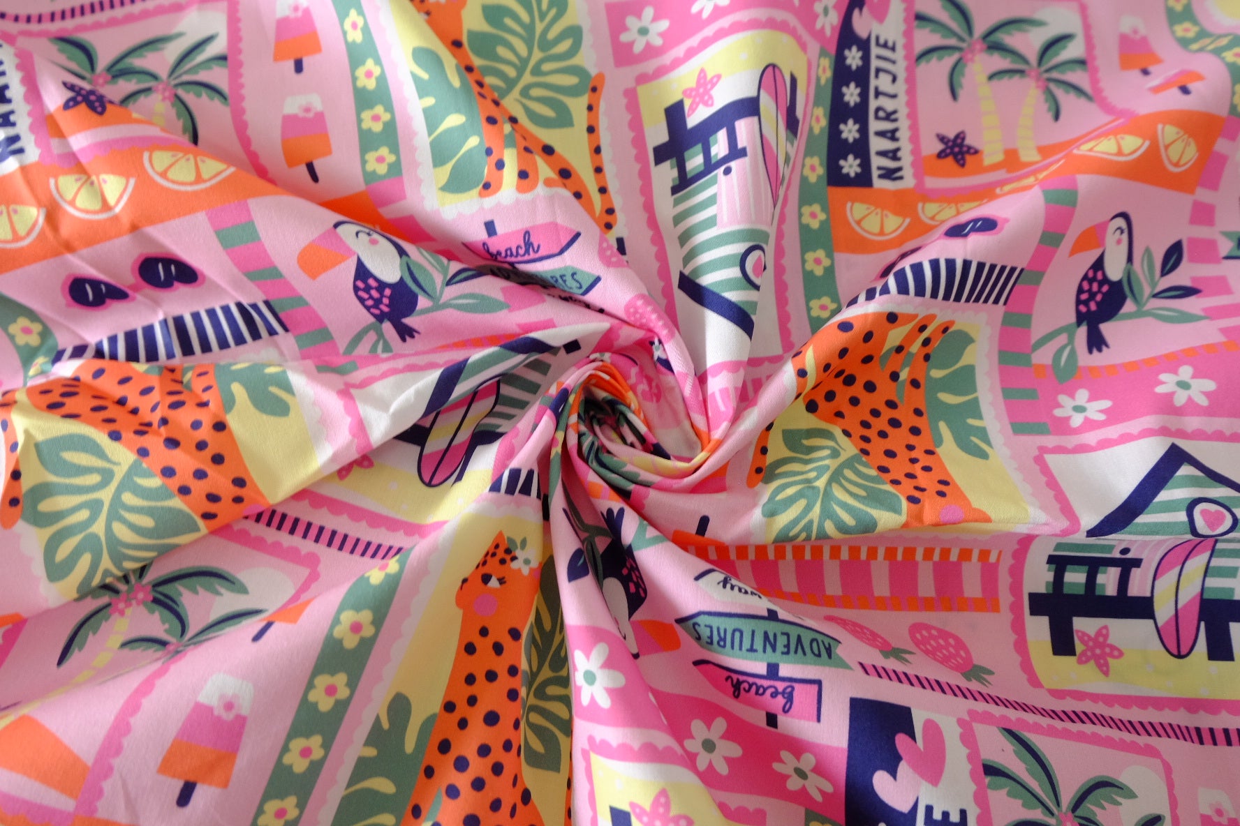 Beach Adventure Postcard Cotton Fabric – 2.2 yd