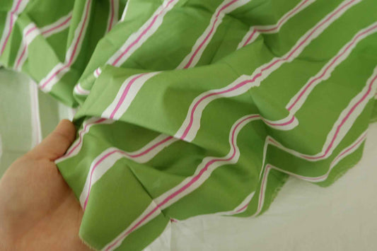 Green Pink Stripe Printed Cotton Lawn Fabric - 1.9 yd