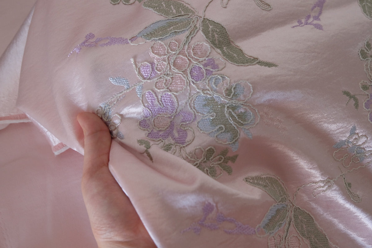 Blush 3D Floral Embroidered Acetate-Blend Satin – 2.2 yd
