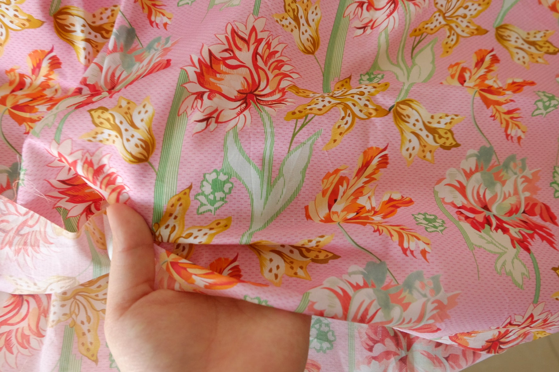Pink Botanical Garden Silky Cotton Lawn Fabric | Vintage Floral Dressmaking Cotton – 3.06 yd