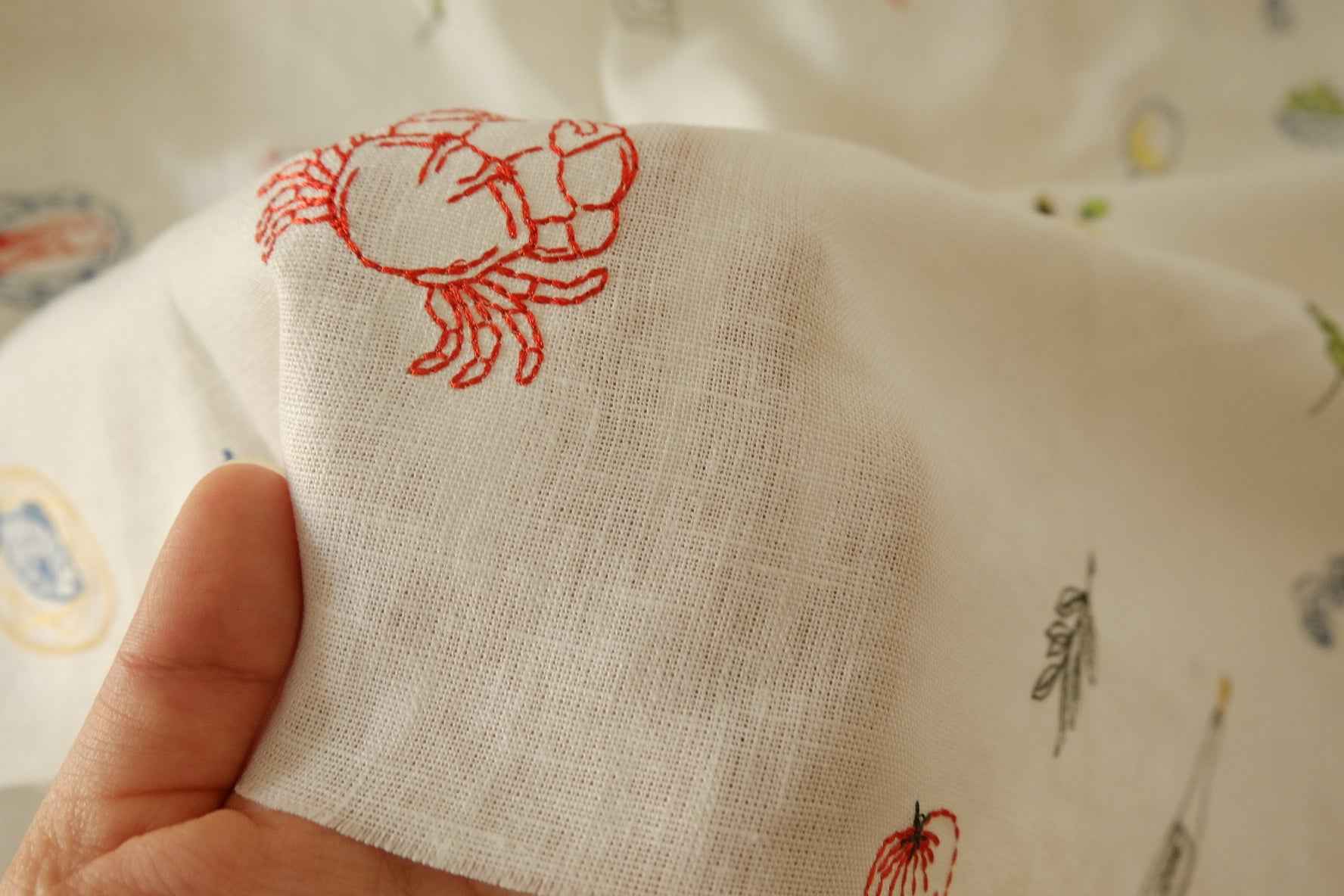 Embroidered Kitchen Linen Cotton Blend — 1.64 yd
