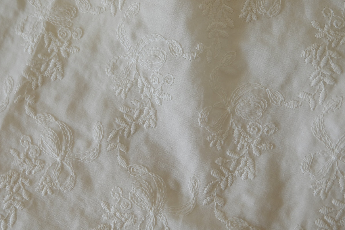 Ivory Ribbon Garden – Embroidered Cotton | 1.6 yards