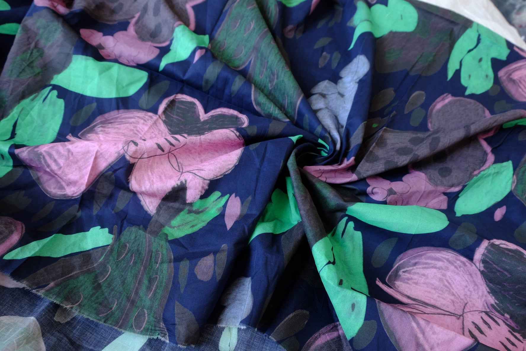 Blue Blossom Cotton Lawn Fabric — 2.08 yd