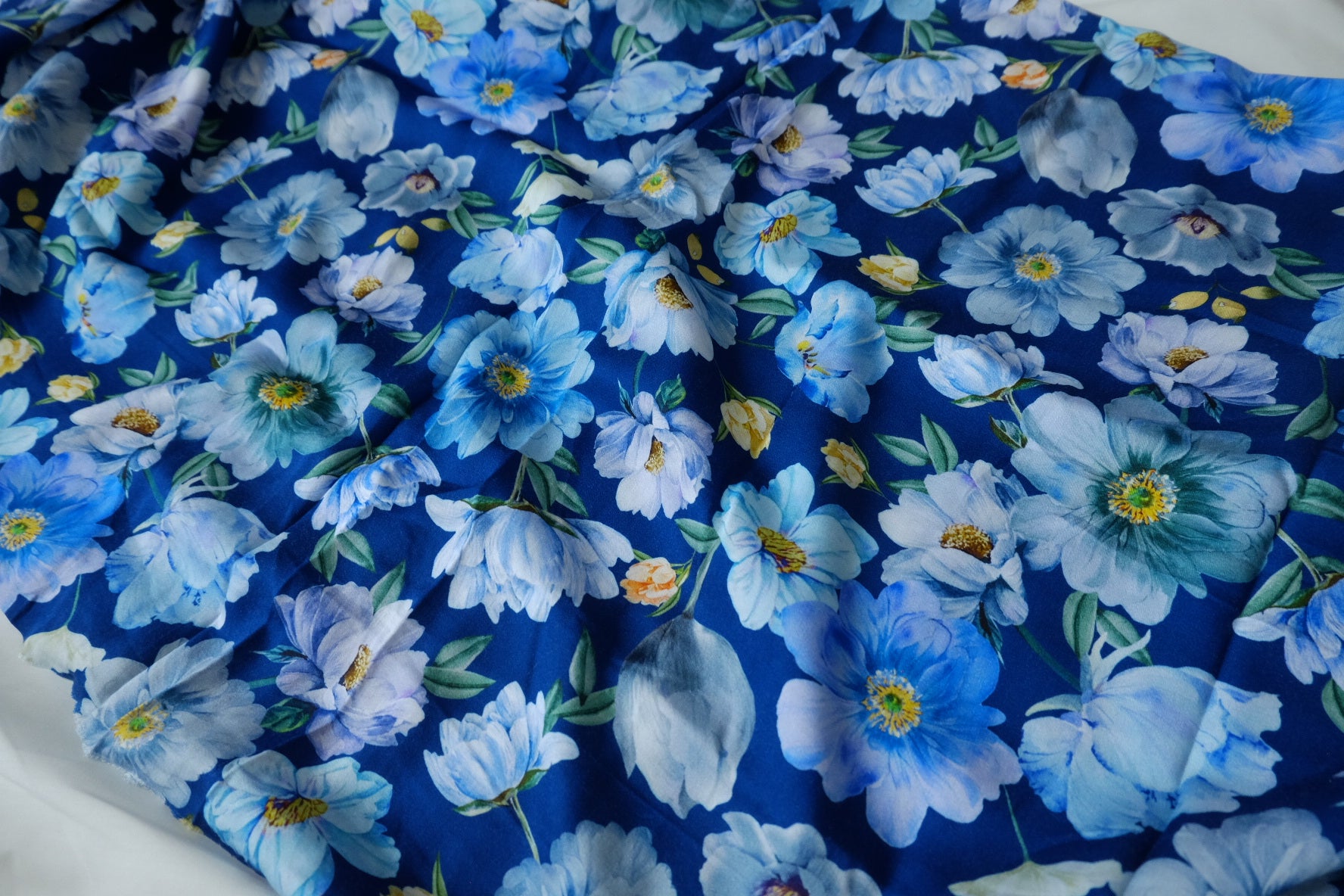 Midnight Blue Floral Cotton Sateen Fabric - 2.19 yd