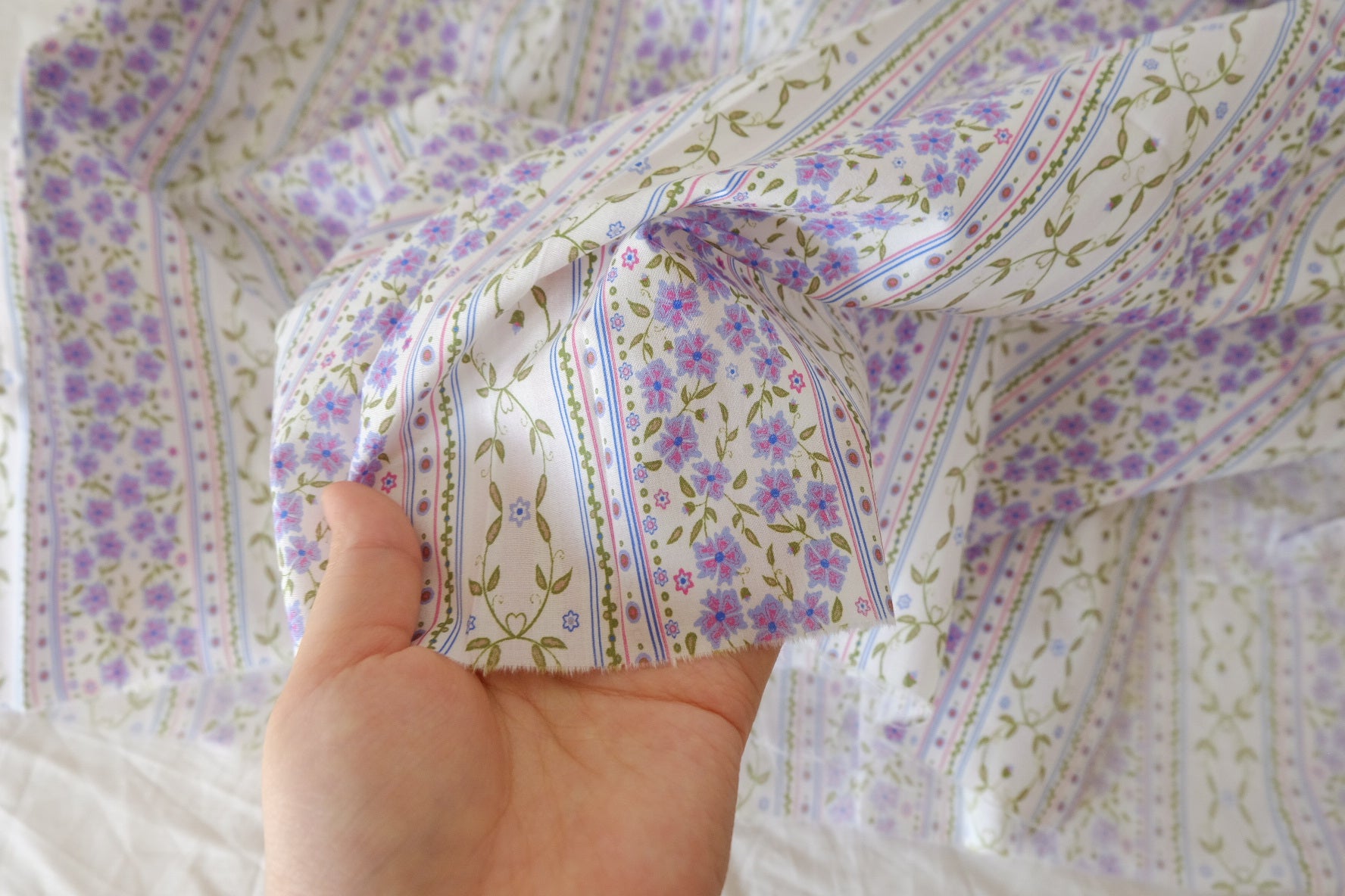 Vintage Stripe Floral Cotton Lawn Fabric - 1.75 yd