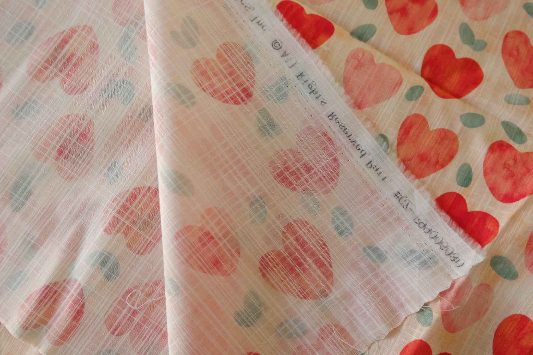 Heart Print Slub Cotton Fabric – 2.2 yd