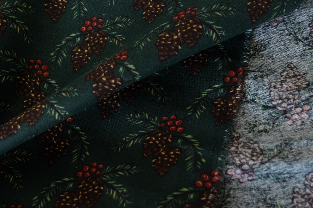Christmas Pinecones Cotton Linen Blend – 1.37 yd
