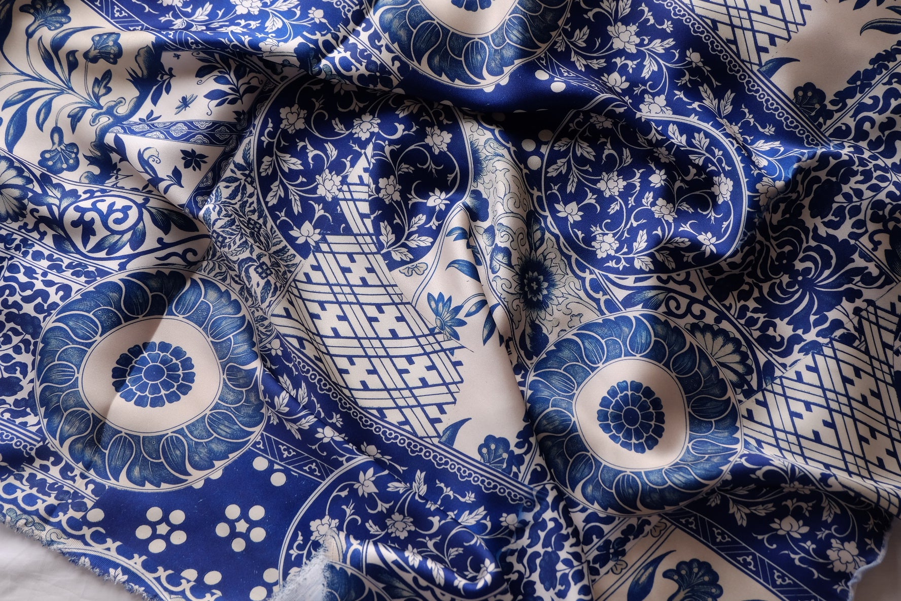 Blue Porcelain Print Satin – 2.2 yd
