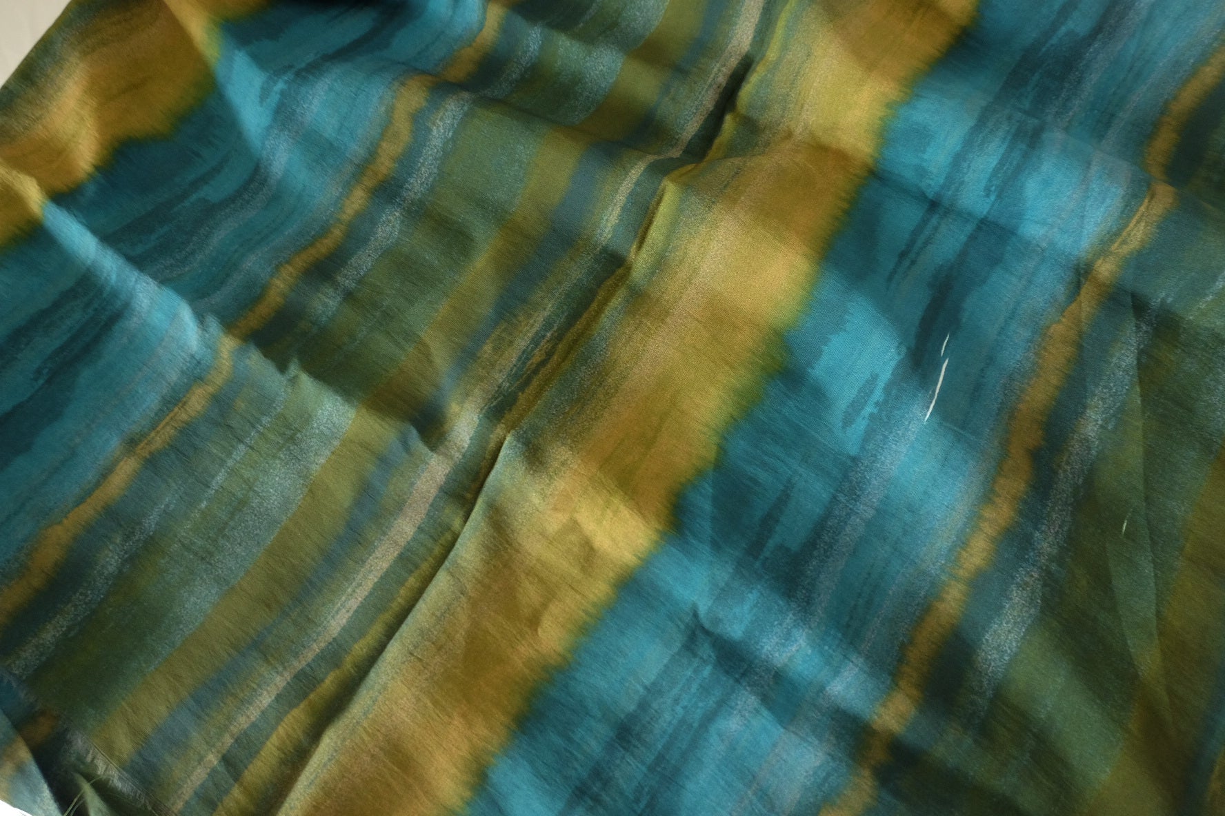 Teal & Olive Abstract Rayon Ramie Fabric – 2.73 yd